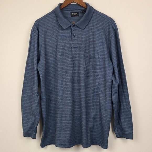 Haggar Mens Long Sleeve Blue Polo Shirt Pullover Size Large - Picture 11 of 13